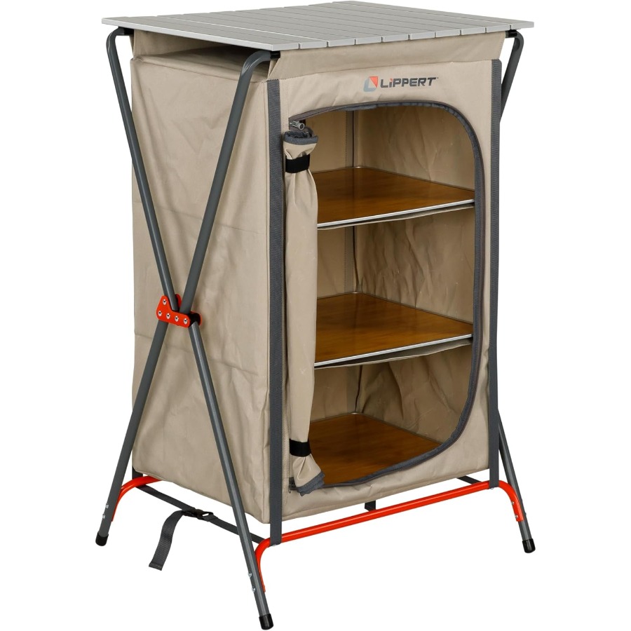 Outdoor Camping Kitchen Setup - Sand Outdoor Folding Camping Pantry with
