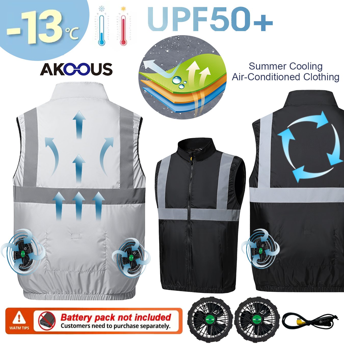 Outdoor Camping Fans - 12V/5V USB Sleeveless Breathable Cooling Air