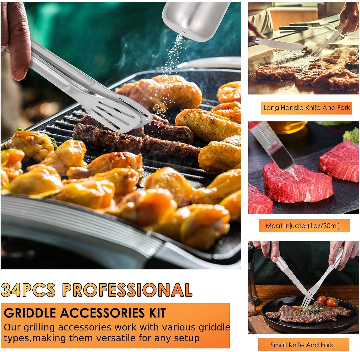 34Pcs BBQ Grilling Tools Set,  - مراجعة Outdoor Camping Bbq وسعره