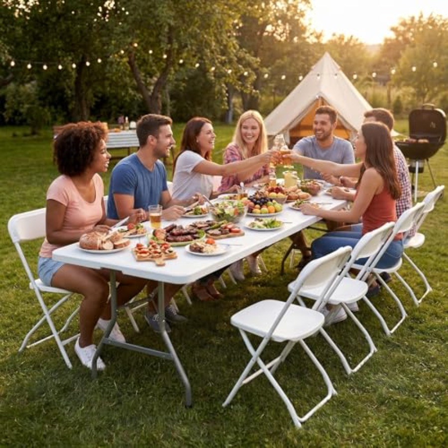 8 FT Folding Picnic Table 2 Pa - مراجعة Outdoor Camping Kitchen وسعره